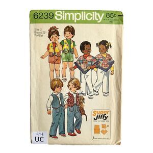 Vintage Simplicity 6239 Toddler Easy Sewing Pattern Pants Vest Poncho Size 2